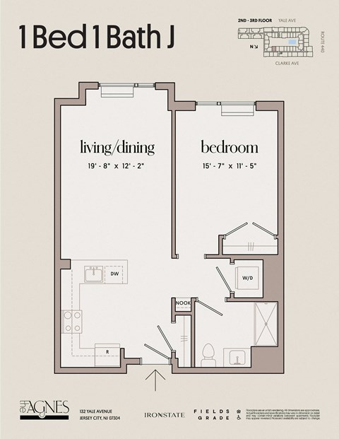 Floor plan for 1 bed, 1 bath, 782 sqft